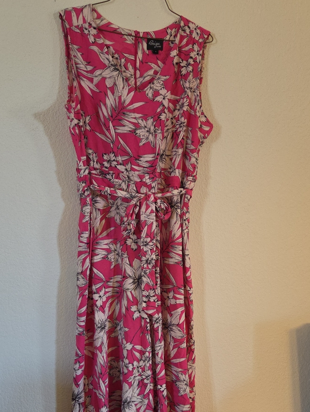 Beige by eci Hot Pink Floral Tie-Waist Jumpsuit